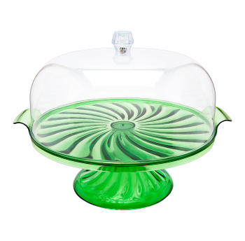 Тортовниця Кристал з підставкою зелена