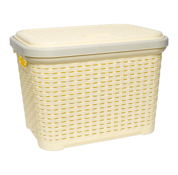 Кошик для білизни під ротанг з кришкою 35 л жовтий
