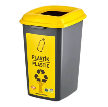 Бак для сортировки мусора 50 л Planet "Пластик" антрацитовый-желтый