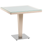 Стіл Tilia Antares 80x80 см стільниця зі скла, база нержавіюча сталь кремовий