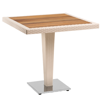 Стіл Tilia Antares 80x80 см стільниця ироко, база нержавіюча сталь кремовий