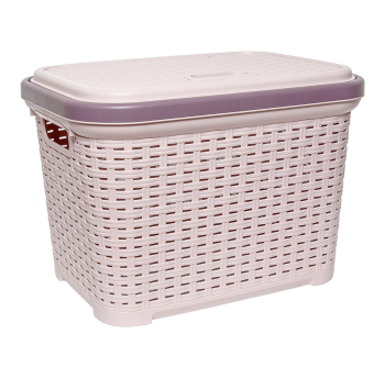 Кошик для білизни під ротанг з кришкою 35 л пудровий