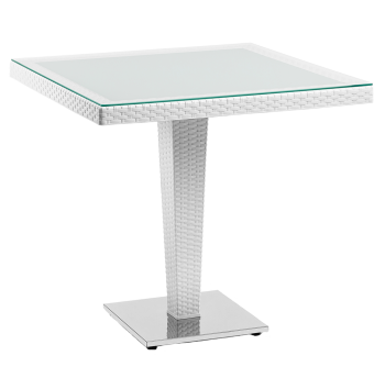 Стол Tilia Antares 80x80 см столешница из стекла, база нержавеющая сталь белая слоновая кость