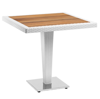 Стіл Tilia Antares 80x80 см стільниця ироко, база нержавіюча сталь біла слонова кістка