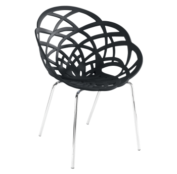 Крісло Papatya Flora-ML матове чорне сидіння, ніжки хром