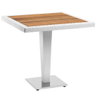 Стіл Tilia Antares 80x80 см стільниця ироко, база нержавіюча сталь біла слонова кістка