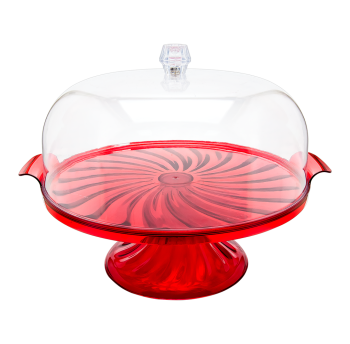 Тортовница Кристалл с подставкой красная