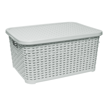 Корзина под ротанг с крышкой 18 л светло-серая