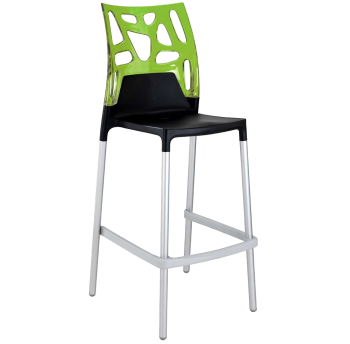 Барний стілець Papatya Ego-Rock чорне сидіння, верх прозоро-зелений