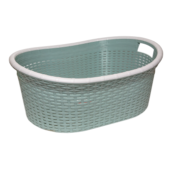 Корзина для белья овальная под ротанг 25 л зеленая