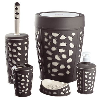 Набор для ванной комнаты Planet Stone 5 предметов коричневый-крем