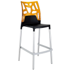 Барний стілець Papatya Ego-Rock чорне сидіння, верх прозоро-помаранчевий