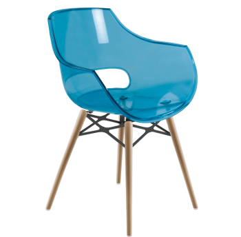 Крісло Papatya Opal-Wox прозоро-синє, рама натуральний бук