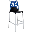 Барный стул Papatya Ego-Rock черное сиденье, верх прозрачно-синий