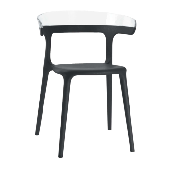 Крісло Papatya Luna чорне сидіння, верх прозоро-чистий