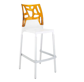 Барный стул Papatya Ego-Rock белое сиденье, верх прозрачно-оранжевый