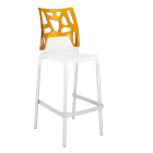 Барний стілець Papatya Ego-Rock біле сидіння, верх прозоро-помаранчевий