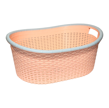 Корзина для белья овальная под ротанг 25 л оранжевая