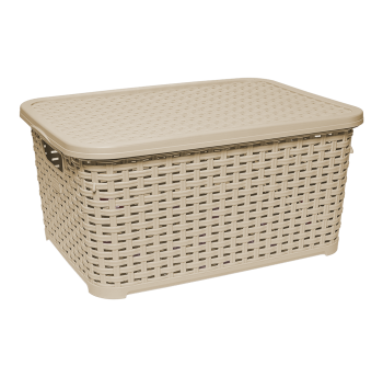 Корзина под ротанг с крышкой 10 л кремовая