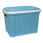 Корзина для белья под ротанг с крышкой 35 л синяя