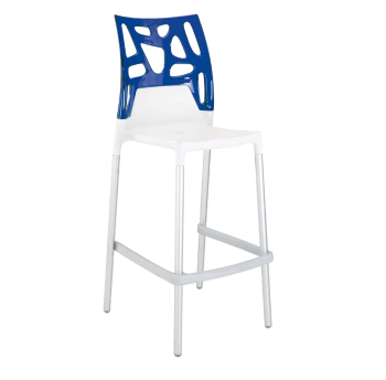 Барный стул Papatya Ego-Rock белое сиденье, верх прозрачно-синий