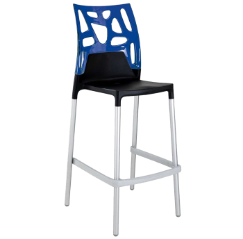 Барний стілець Papatya Ego-Rock чорне сидіння, верх прозоро-синій