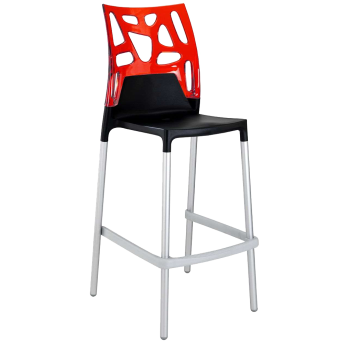 Барный стул Papatya Ego-Rock черное сиденье, верх прозрачно-красный