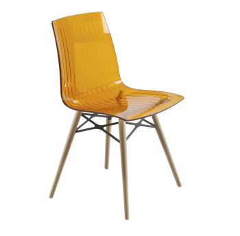 Стілець Papatya X-Treme S Wox прозоро-помаранчевий, ніжки бук натуральний лак