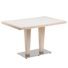 Стіл Tilia Antares 80x120 см стільниця зі скла, база нержавіюча сталь кремовий