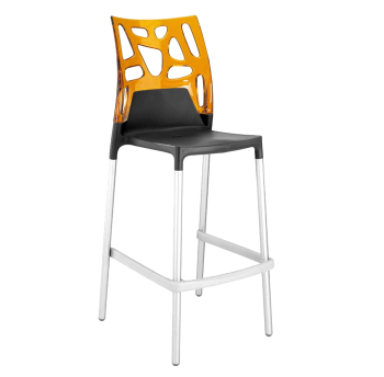 Барный стул Papatya Ego-Rock антрацит сиденье, верх прозрачно-оранжевый