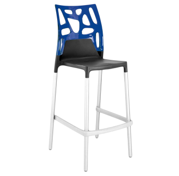 Барный стул Papatya Ego-Rock антрацит сиденье, верх прозрачно-синий