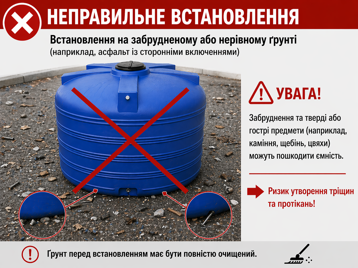 фото не правильне встановлення ємності на ґрунті