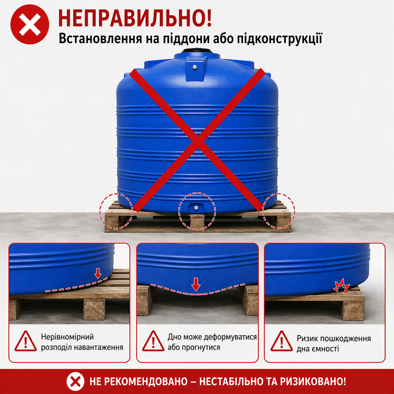 фото не правильне встановлення ємності на піддони