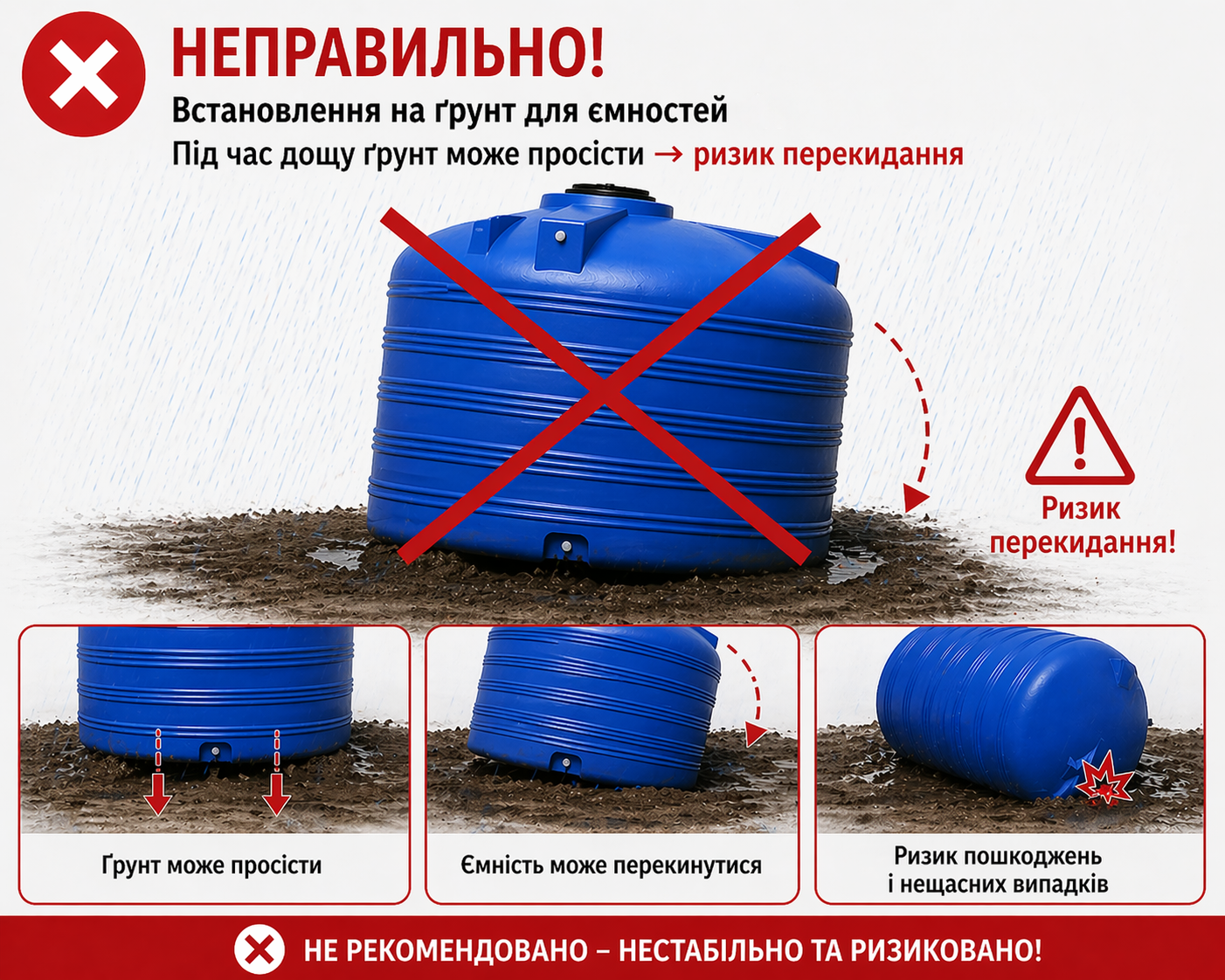 фото не правильне встановлення ємності на ґрунті від 300л